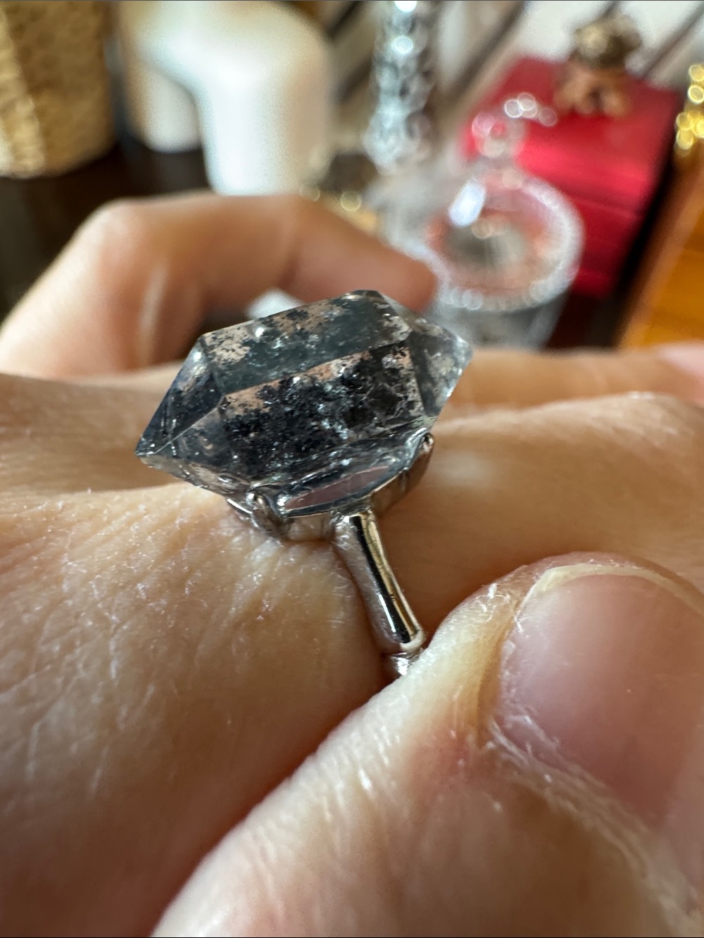 Handcrafted Herkimer Diamond Ring in Silver925 band